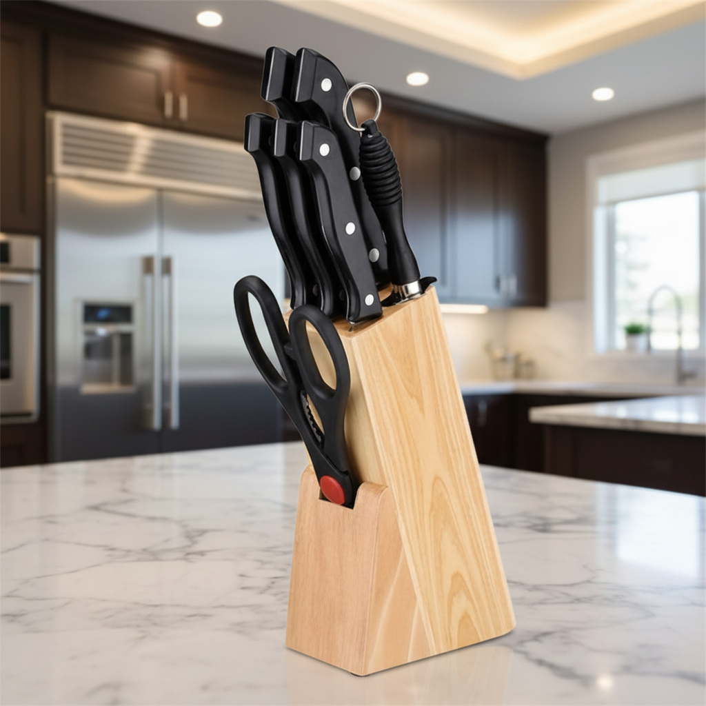 7pcs set  Knife with kitchen knife and wooden block