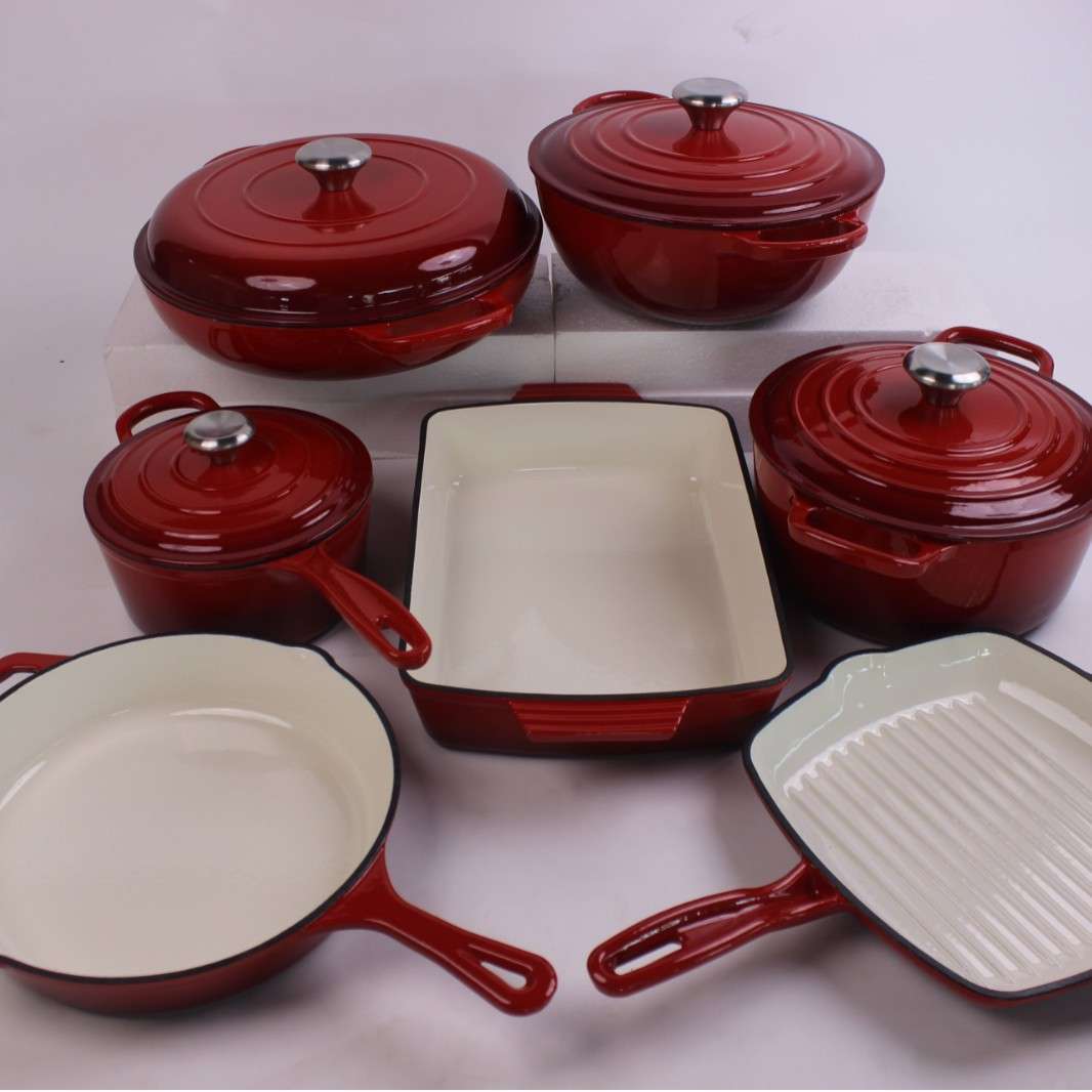 Red Exclusive Cast Iron Enamel Pot 7 pieces set