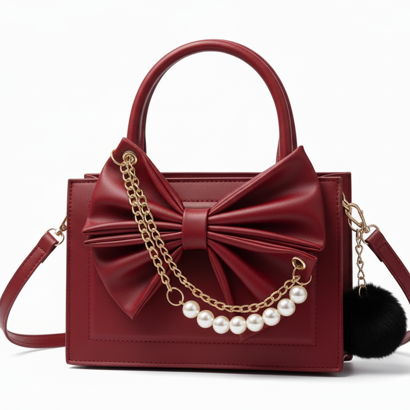 Red Pearl Rosario Bow Mini bag