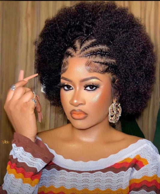 100% Human Hair Braided Afro Curly Wig with Braids