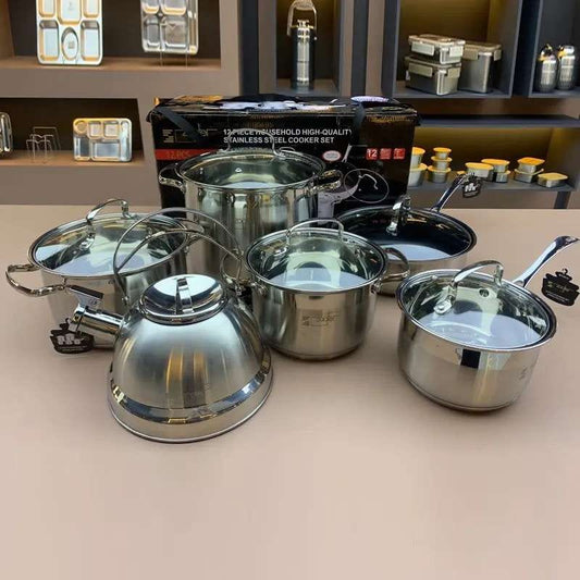 German High Quality  Professional cookware with free kettle (sizes 24cm/20cm/18cm/16cm/ kettle 2.5liters, frying pan 3.5liters) - Heat resistant handle - stainless