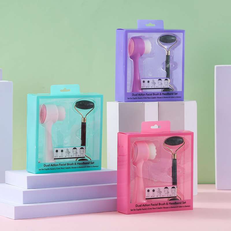 Facial cleansing brush & jade roller massage stick set