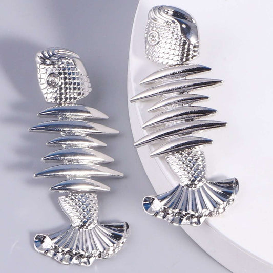 Fish Bone Silver Plated Fish Earrings