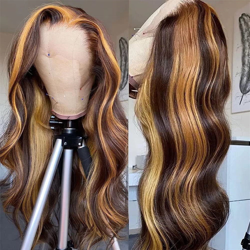 Paino  Body Wave p4/30 100% Vietnamese Human Hair Wigs Super Double Drawn Bone Straight 28 inches Frontal Wig 13x4