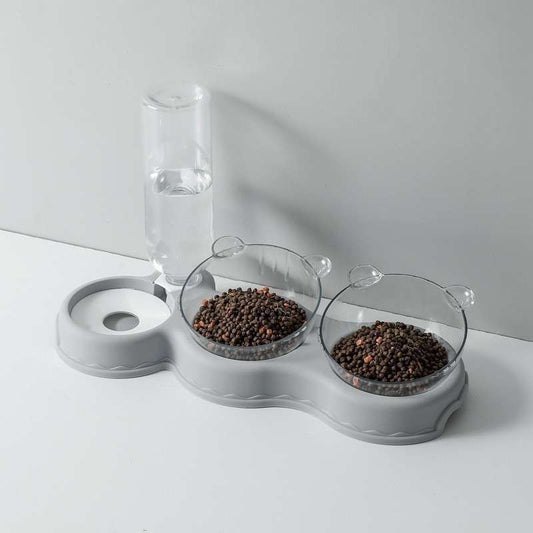 Gray Coco double pet feeder with free self dispenser bottle