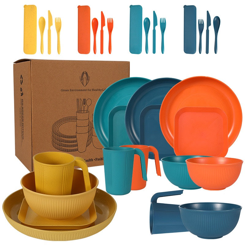36PCS/SET  Multi Colour Eco friendly plate set with cup and plate and Cultery