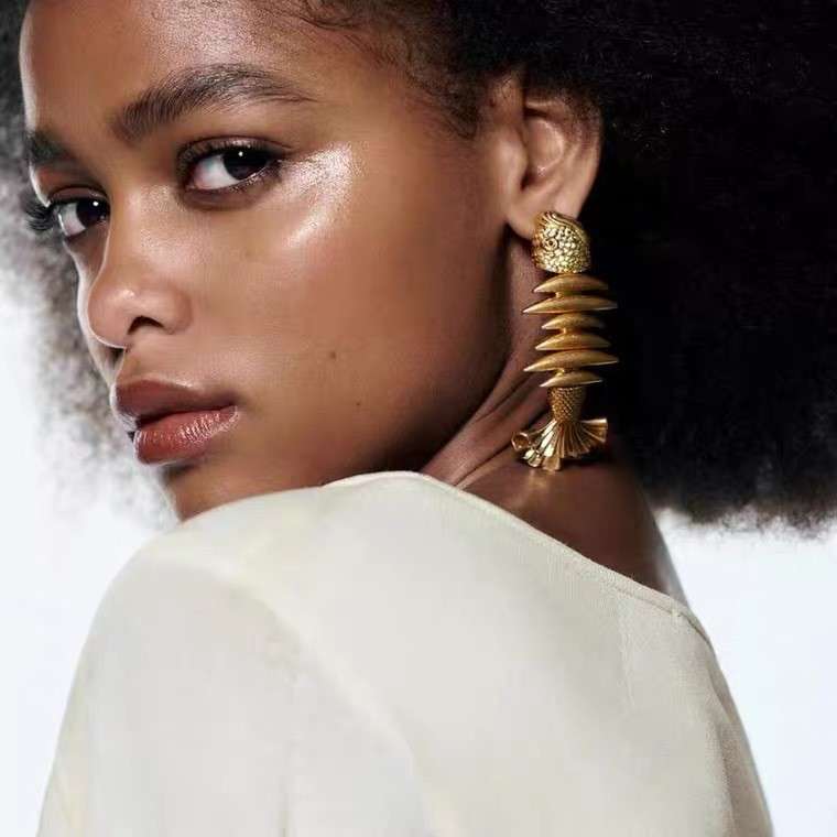 Fish Bone Gold Plated Fish Earrings