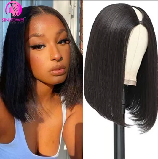 Short V Part Bob cover your natural hair over the wig human hair