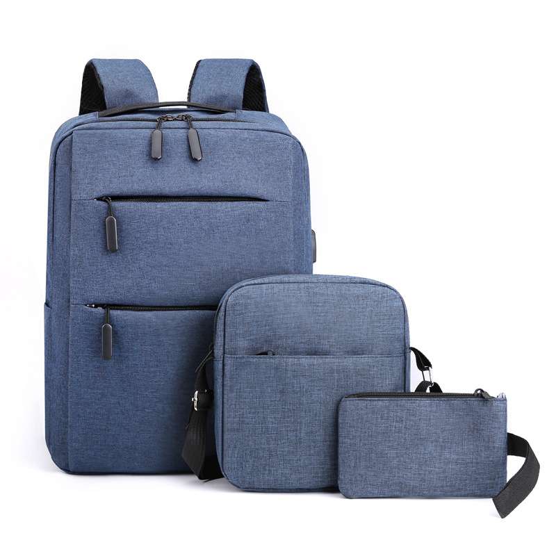 Blue Three-piece schoolbag foreign trade schoolbag junior high school
