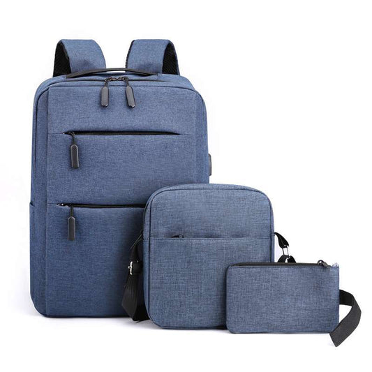 Blue Three-piece schoolbag foreign trade schoolbag junior high school