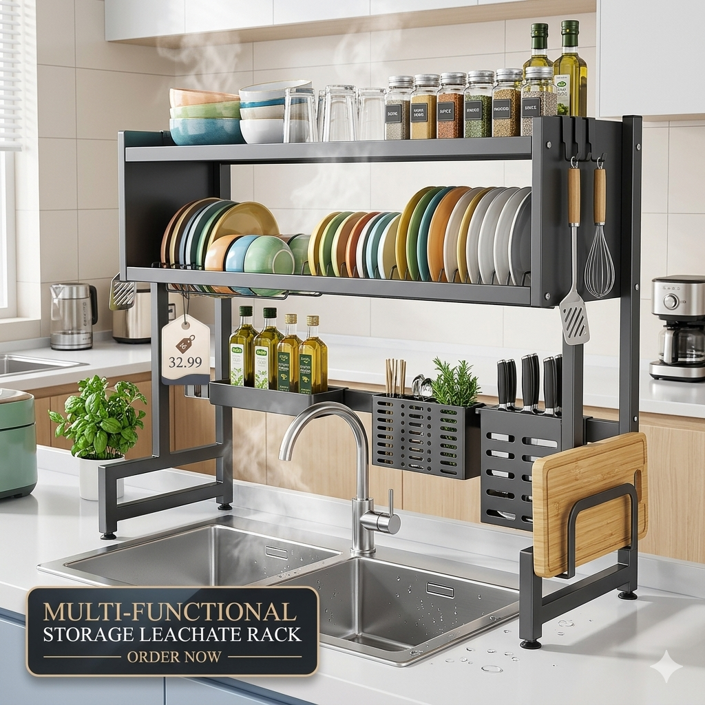 Muli-Functional Storage kitchen counter organizer and plate rack