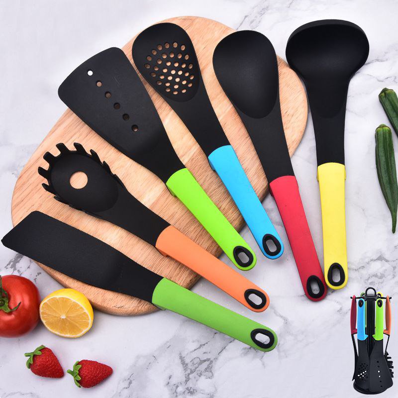 Plastic Silicone Cooking Spoon set with free spoon holder