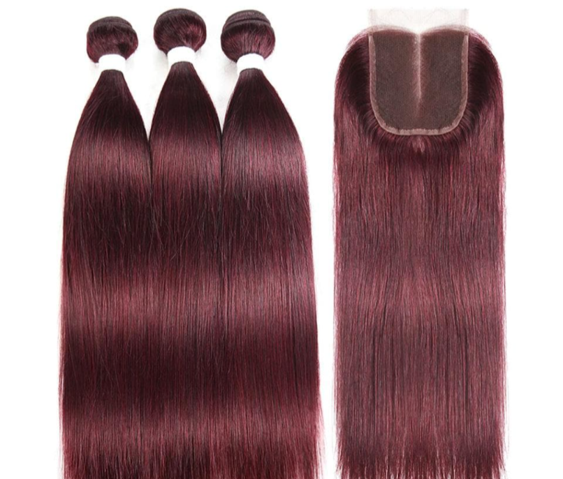 Wine Red Burgundy Straight 10"
Hair 3 Bundles With Closure
