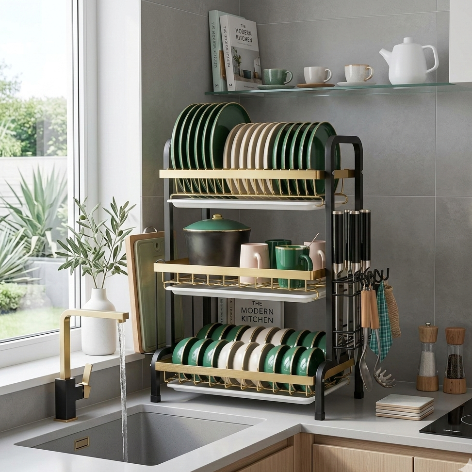 3 layer non Rust Luxury Dish Rack