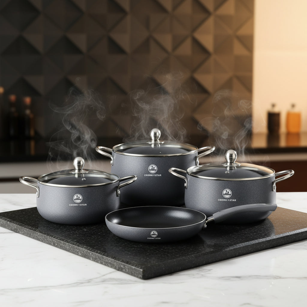 3pcs Non stick Casserole with lid pot (16/20/24) + 24cm frying pan