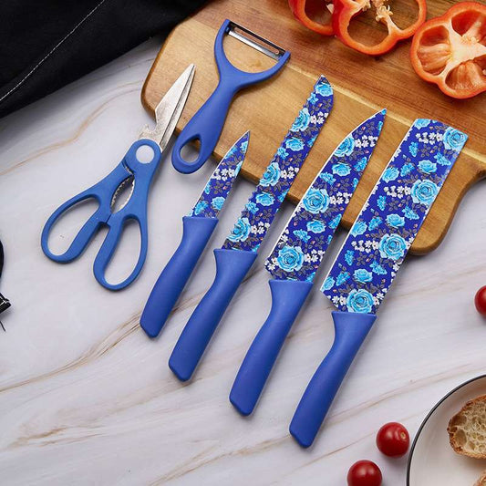 Blue  6-Piece Rose non stick stainless Knife set