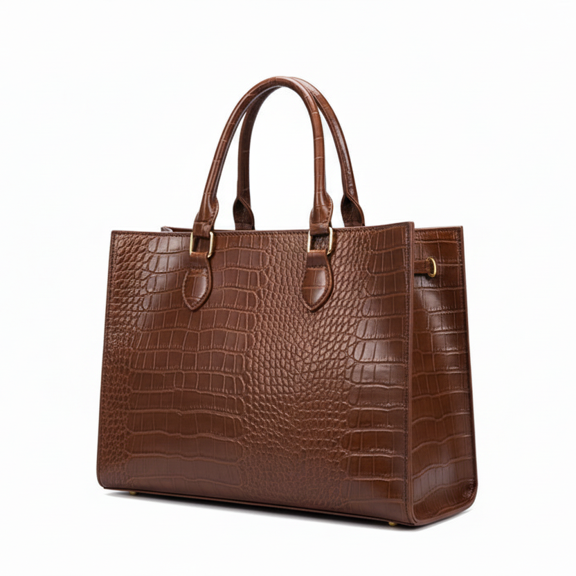 Brown Wax Leather Croc Bag