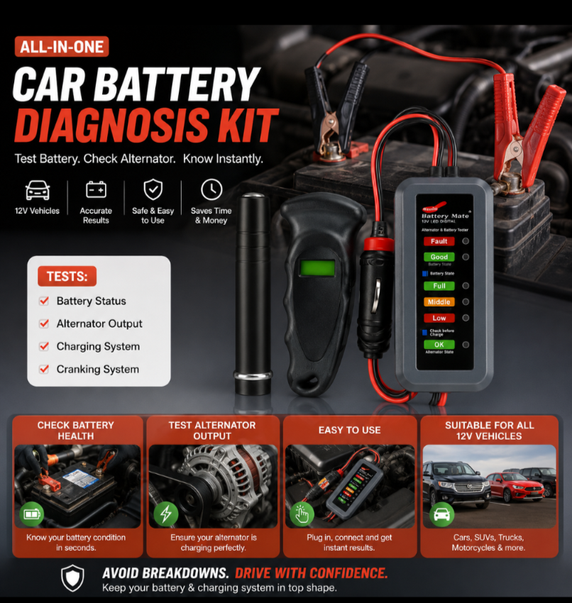 Car Battery and Typre Semi Automatic Diagnosis kit