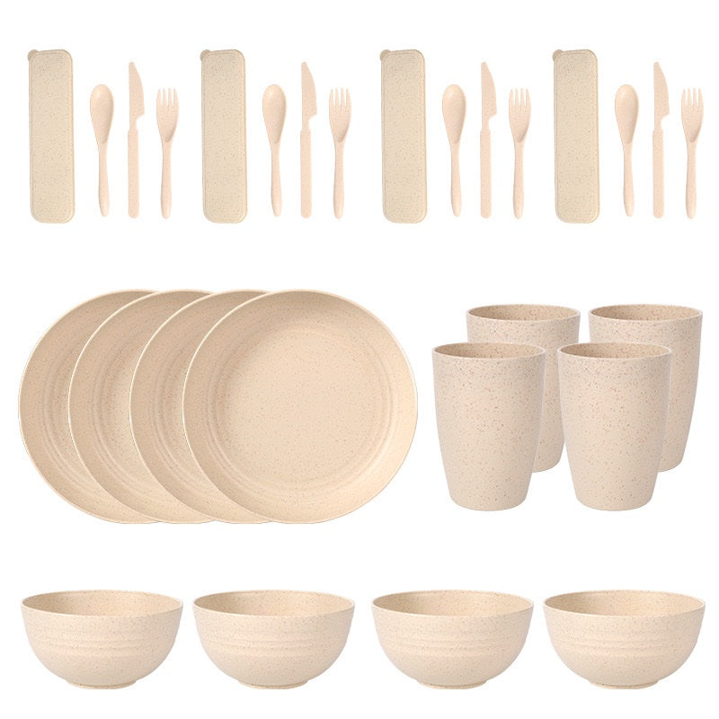 28 Pieces Plates, bowl, cup, serving dish set unbreakable plastic (no color selection)