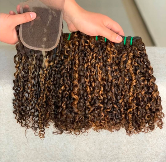 Piano Juri curl Hair 20 inches  Pixie with 4 by 4 closure high quality human hair ( raw hair Replica)