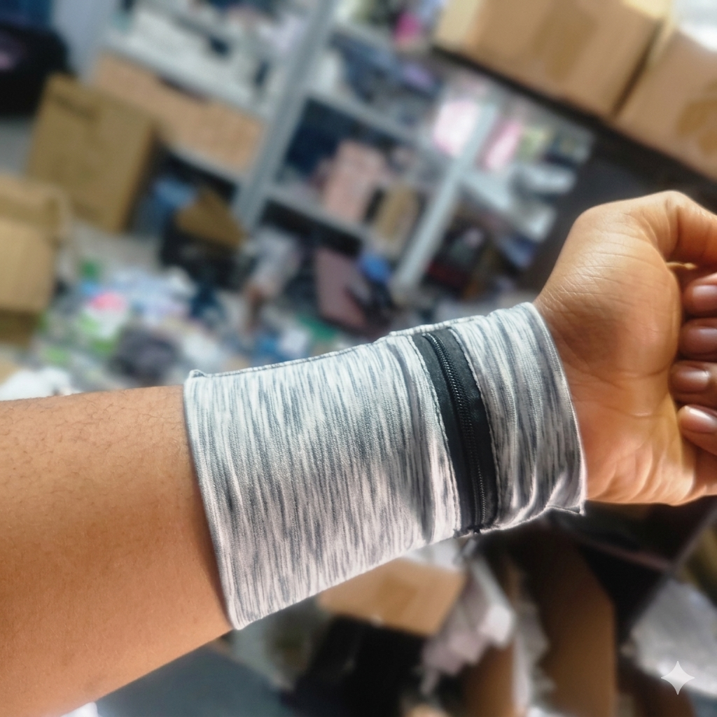 Fitness wristband with a zipper pocket