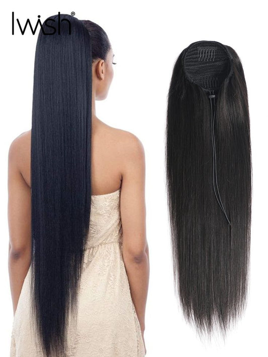 150g Straight Ponytail Human Hair Drawstring Ponytail Extensions Malaysian 30 - 32inch