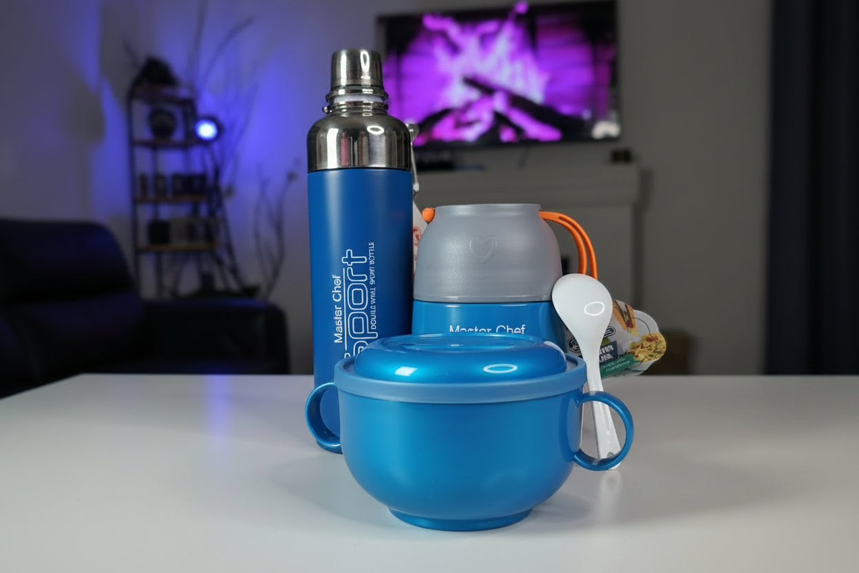 BLUE - Nursey/kindergarten insulated Food Flask set
