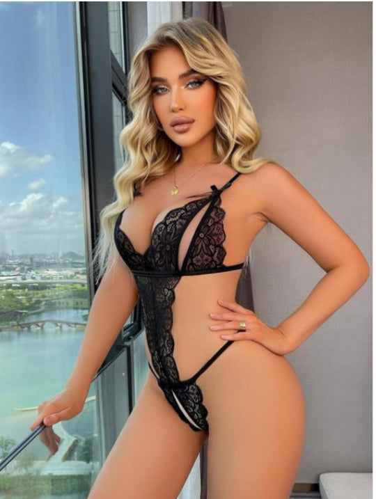 Lace one piece black lingerie Stretchy S- XL