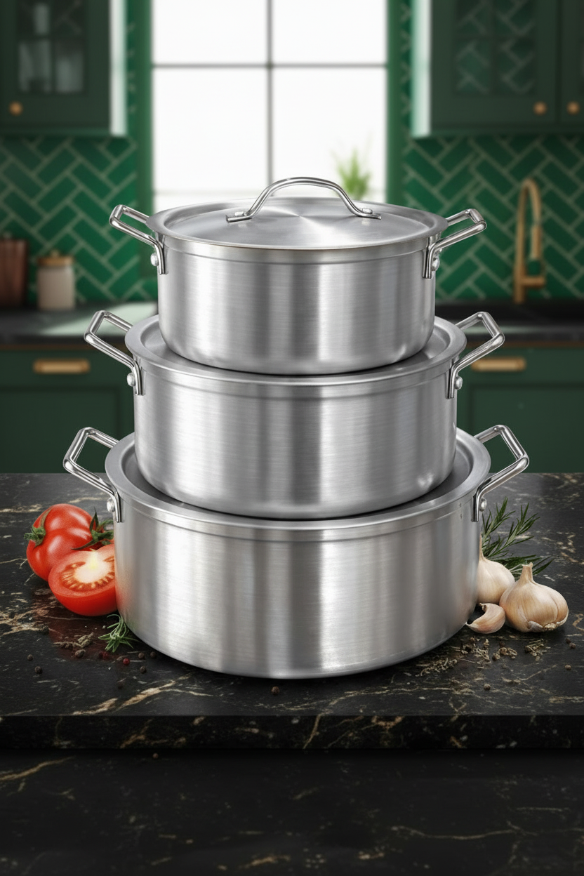 3PCS HOFFNER HIGH QUALITY ALUMINIUM COOKWARE/POT SET (HF – 3006) Sizes 26, 28, 30CM