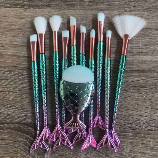 11 pcs gradient mermaid makeup brush set