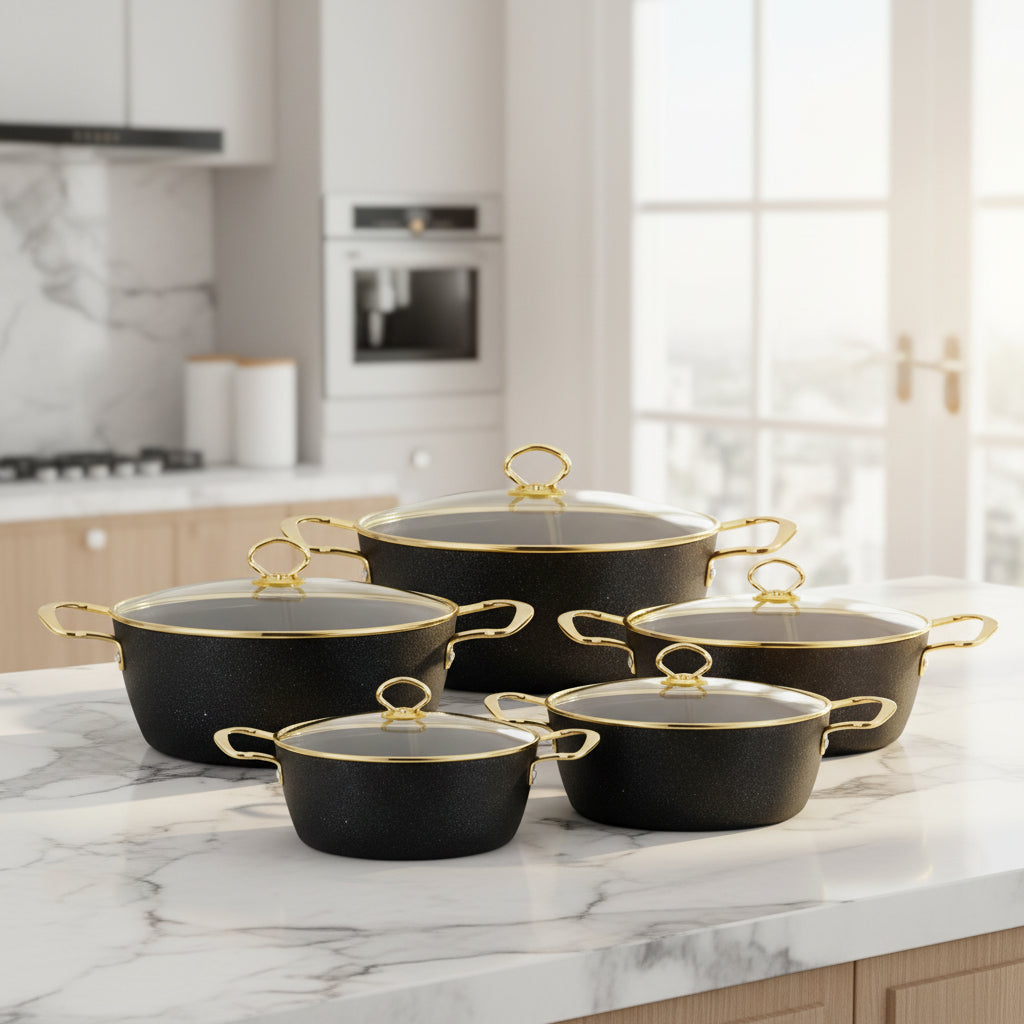 5set  EXOTIC  QUALITY  NON STICK COOKWARE / POT SET (SIZE: 22, 24, 26, 28, 30 cm)