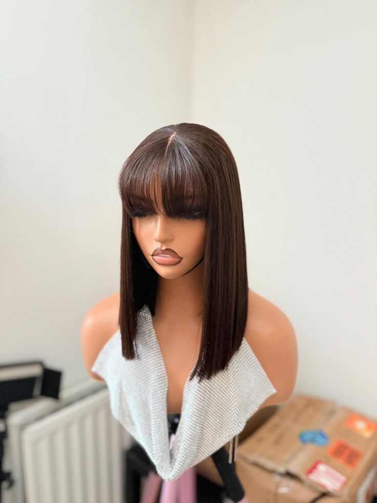 12inches Straight fringe 100% Human Hair wig