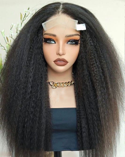 4x4 Glueless Closure Factory Wig  Kinky Straight human hair blend