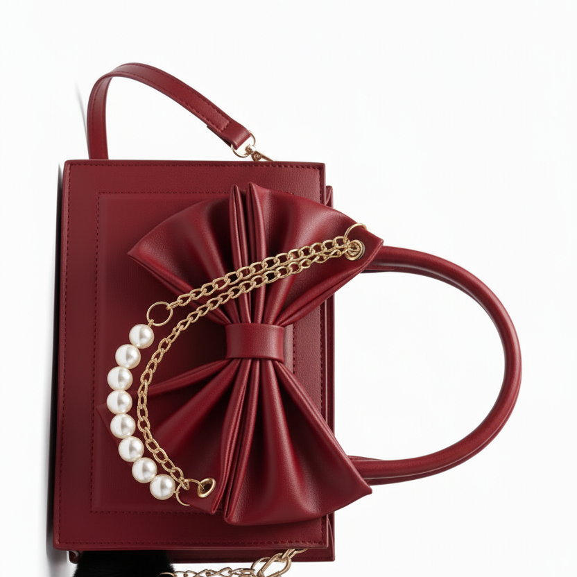 Red Pearl Rosario Bow Mini bag