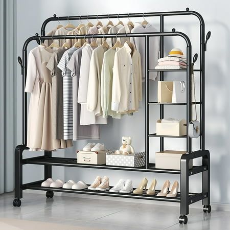 35KG BEARING HEAVY DUTY FLOOR FOLDABLE INDOOR DOUBLE POLE CLOTHE HANGER/RACK
