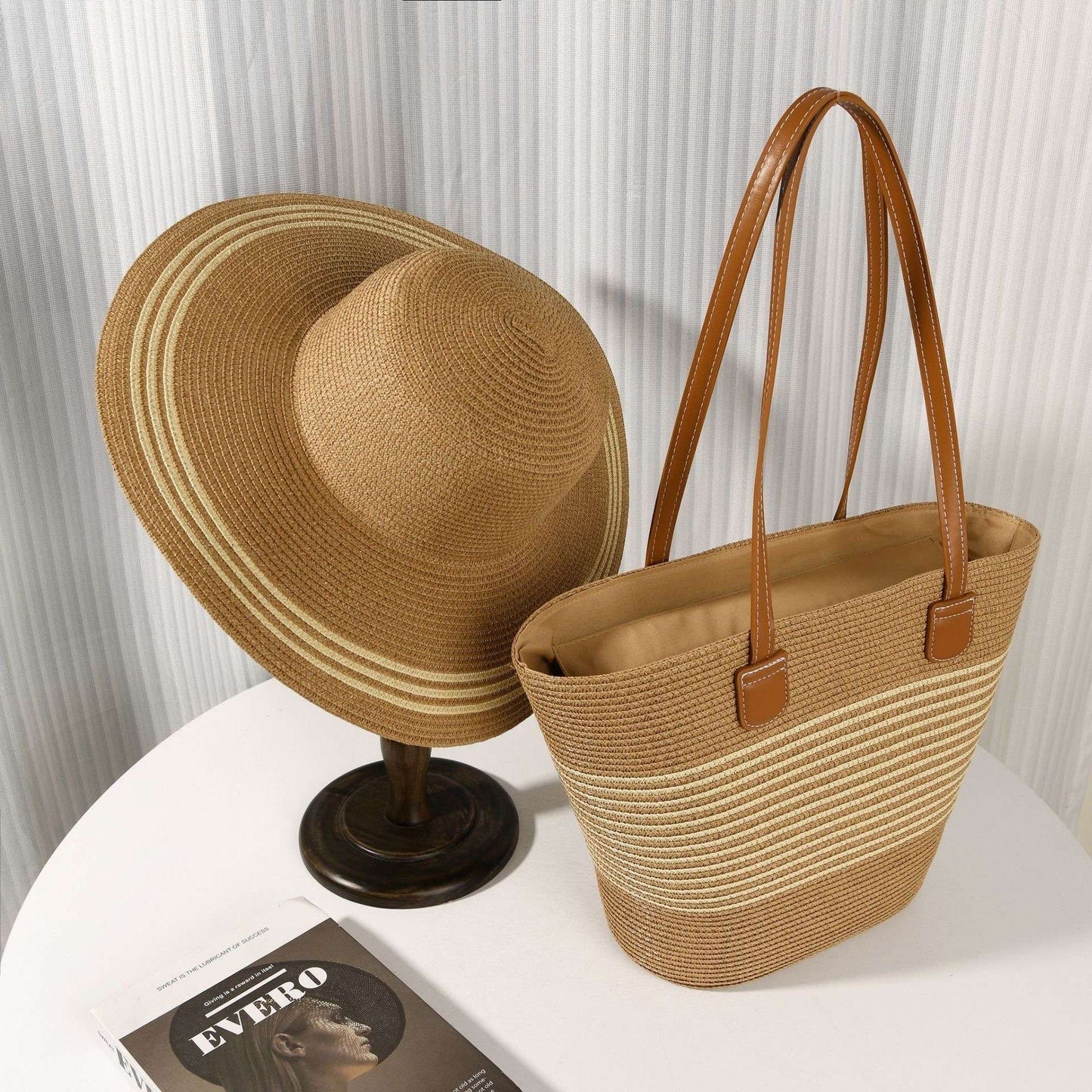 Two- piece Set Outdoor Travel Tote Bag Tide Big Hat