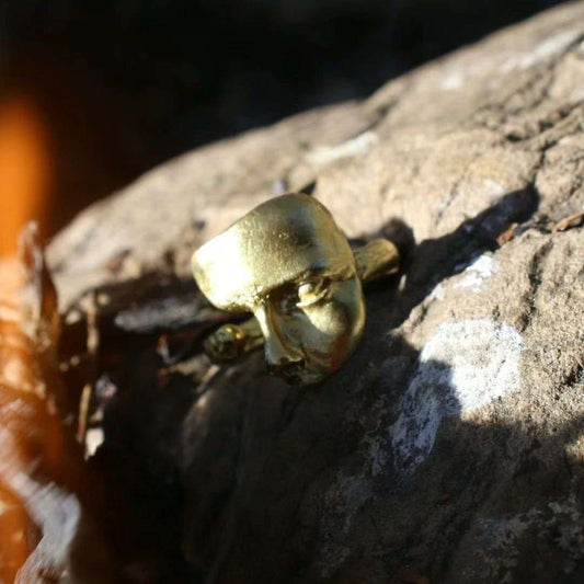 Gold Burnt Textured Mask  Handmade Ring  |  High-end Luxury Jewelry Adjustable Ring