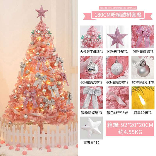 Powder pink 180cm/6feet  Flocking Christmas tree  with Accessories full Tree package