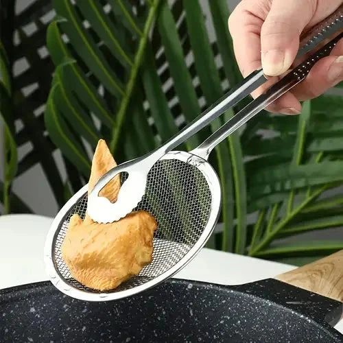 2 in 1 MESHED STAINLESS STEEL SEIVE/TONG frying spoon