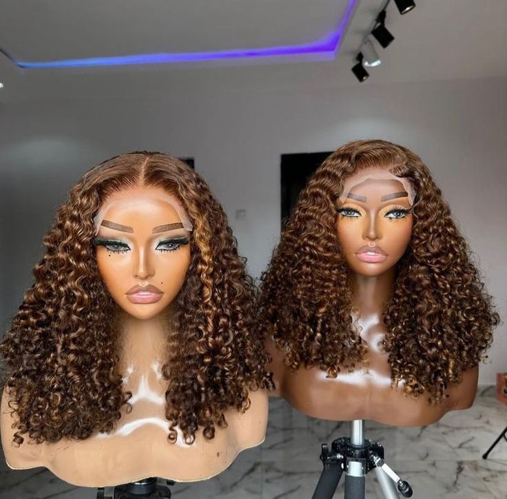Chocolate Brown Curly Lace Front Wigs Human Hair Pre Plucked Deep Wave HD lace 4 by 4 closure
