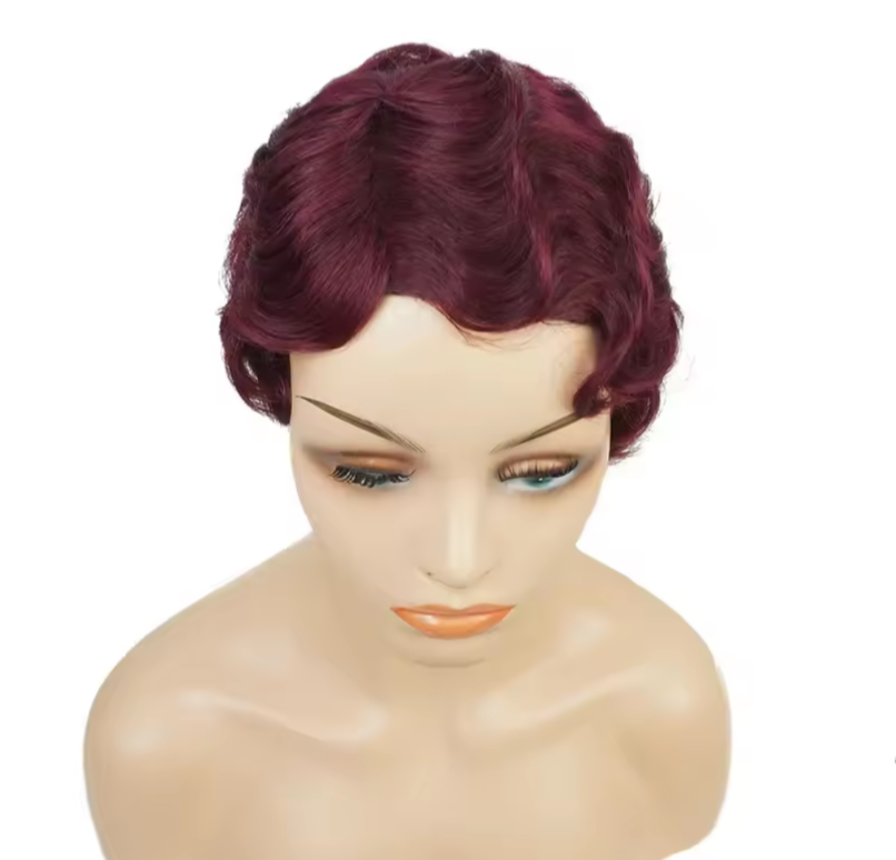 Burgandry  Finger Wave Brazilian texture human hair wig