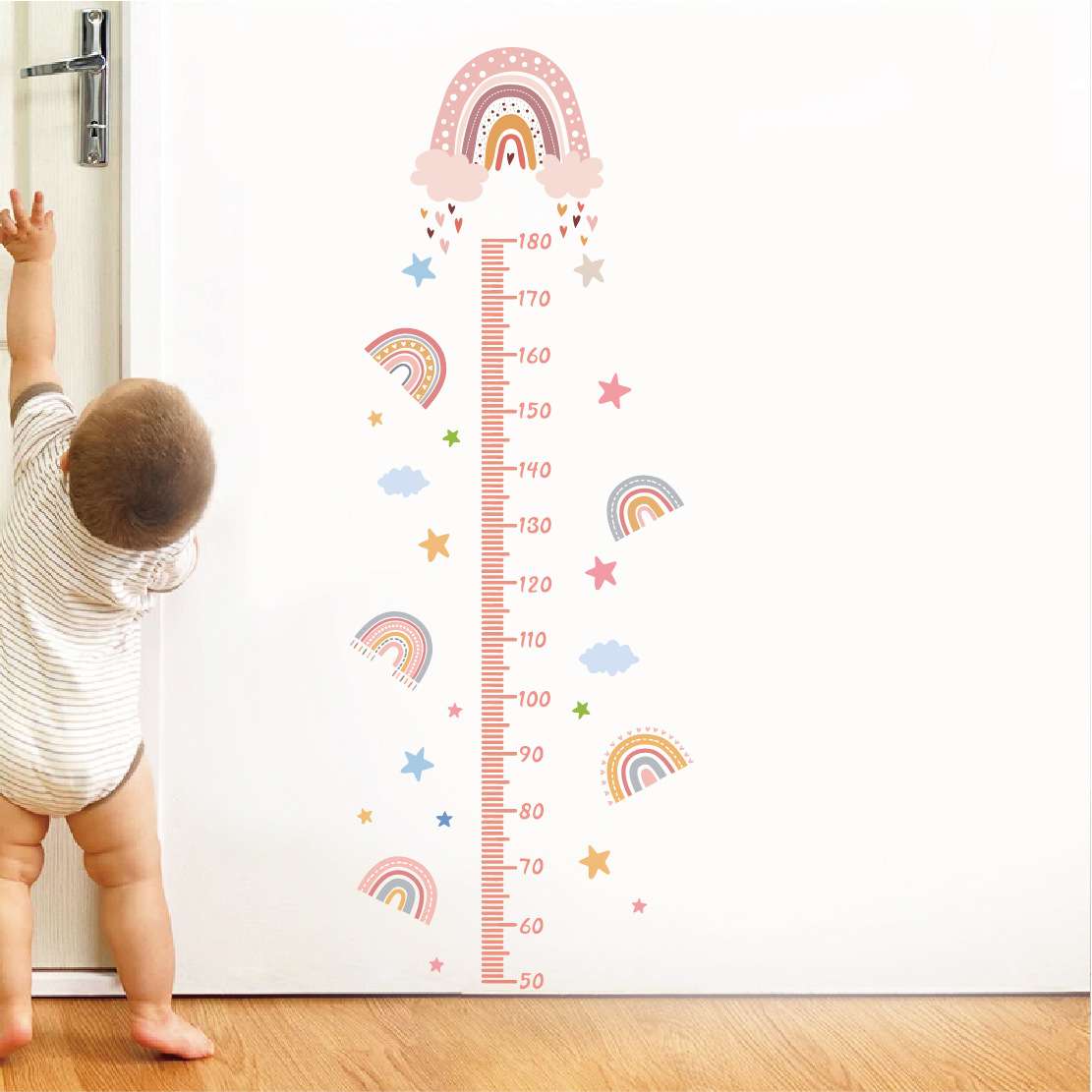 Pink Rainbow clouds height children kindergarten baby wall stickers background wall bedroom  decorative sticker