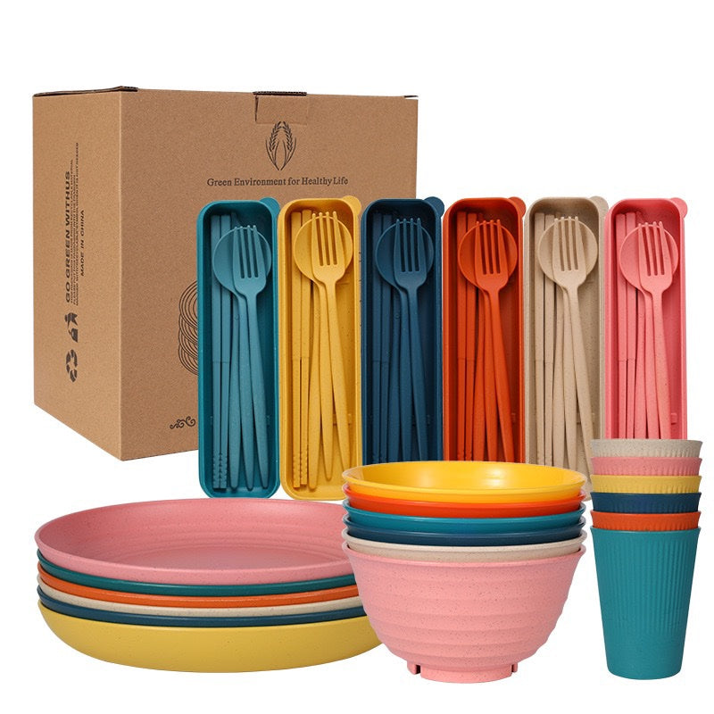 (Multi color ) 48PCS/SET HEALTHY ECO-FRIENDLY THICKENED PLASTIC DINNERWARES/SERVING SET + KITCHENWARES