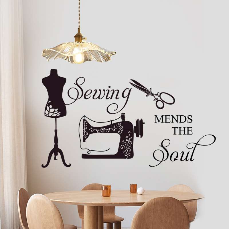 W18 Black  sewing machine scissors wall  decorative sticker