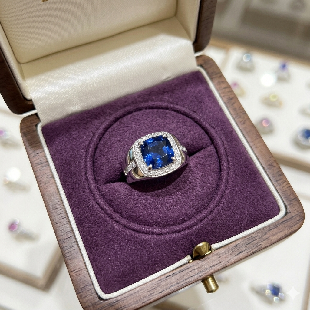 K11 | Wholesale Azure Halo Blue Stone Ring Size 9 Non Tarnish