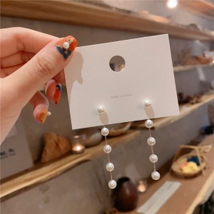 S925 silver needle South Korea Fashion Net red ins elegant pearl long chain tassel earrings