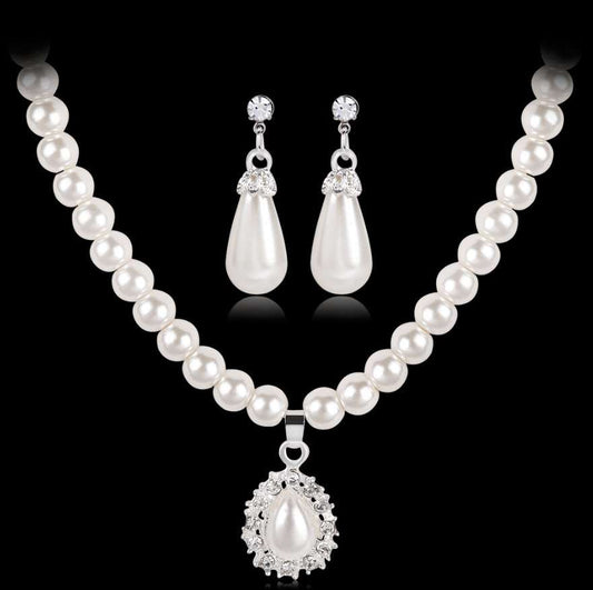 P05 | Water drop  necklace and earrings set pearl Jewel Jewelry