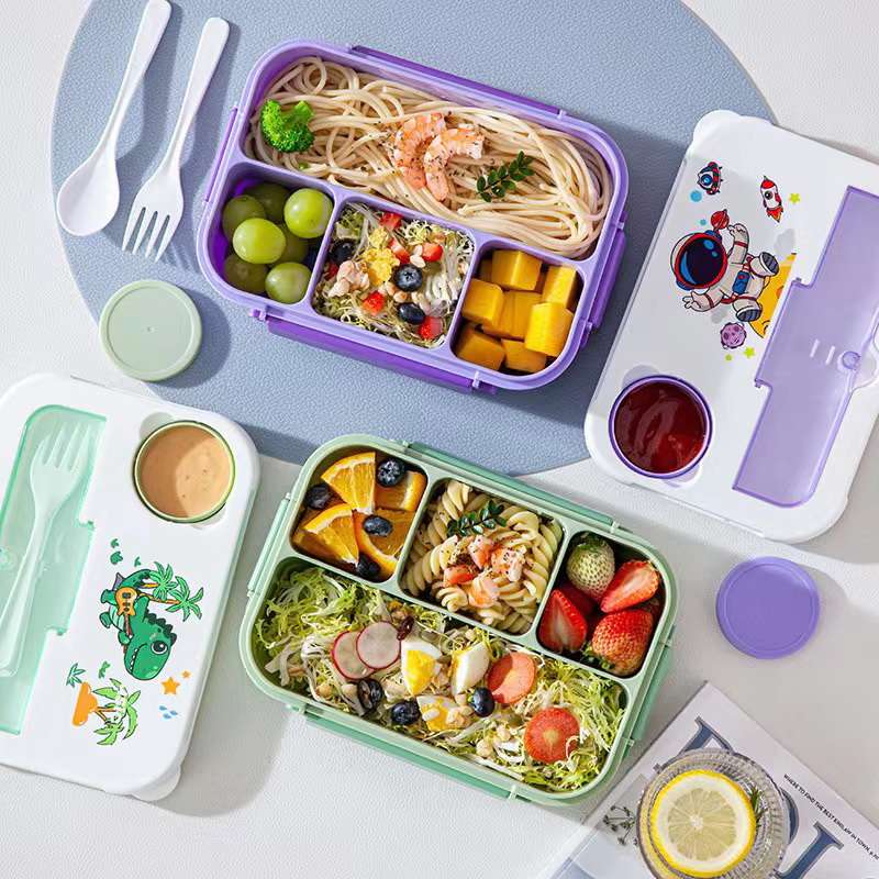 Compartmentalized Bento sealed lunch box with sauce cup
