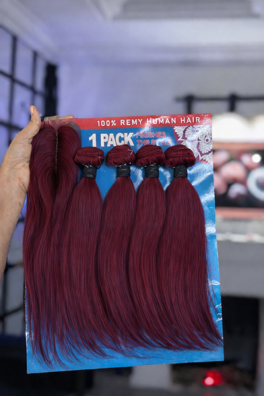 100% Remy human hair - burgundy