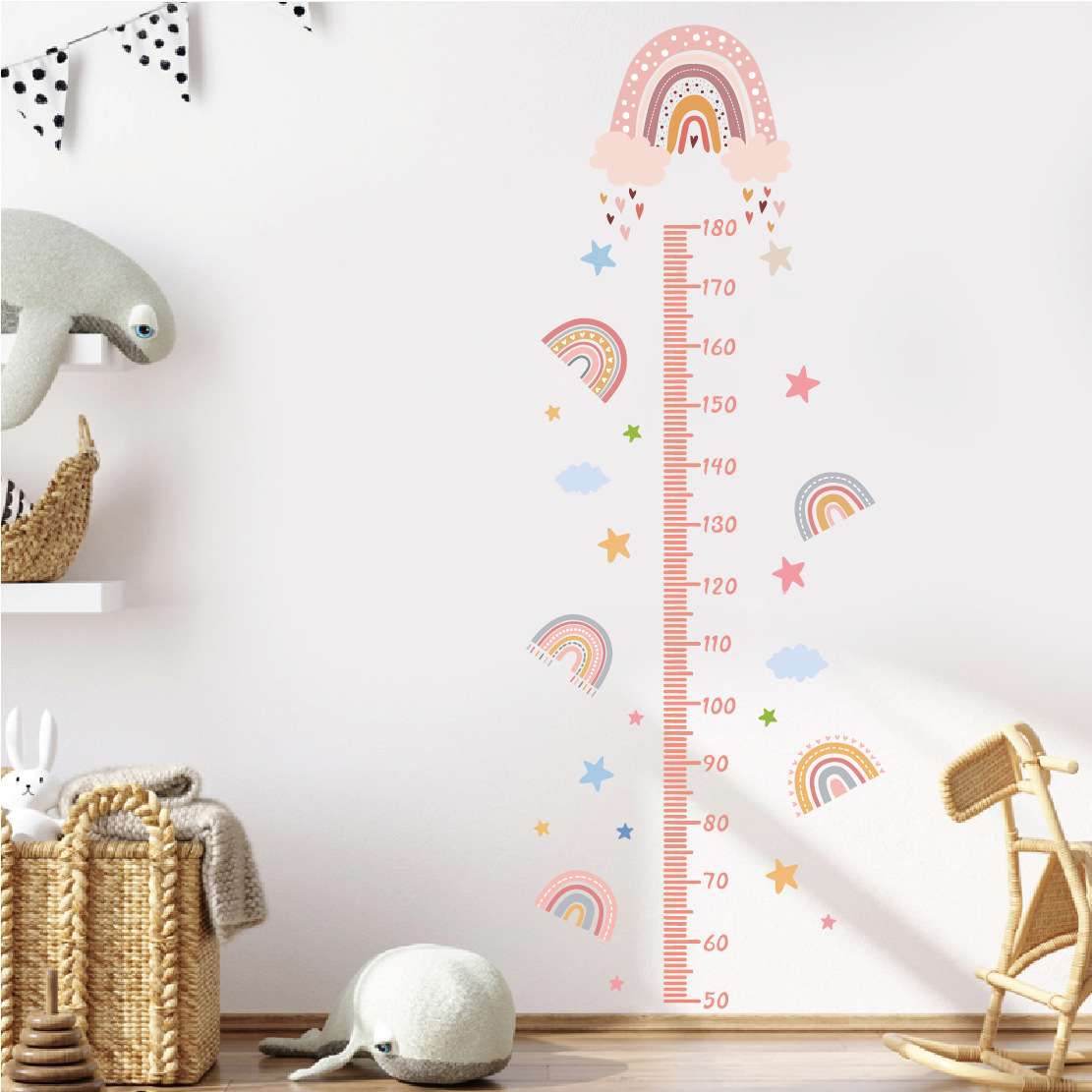 Pink Rainbow clouds height children kindergarten baby wall stickers background wall bedroom  decorative sticker